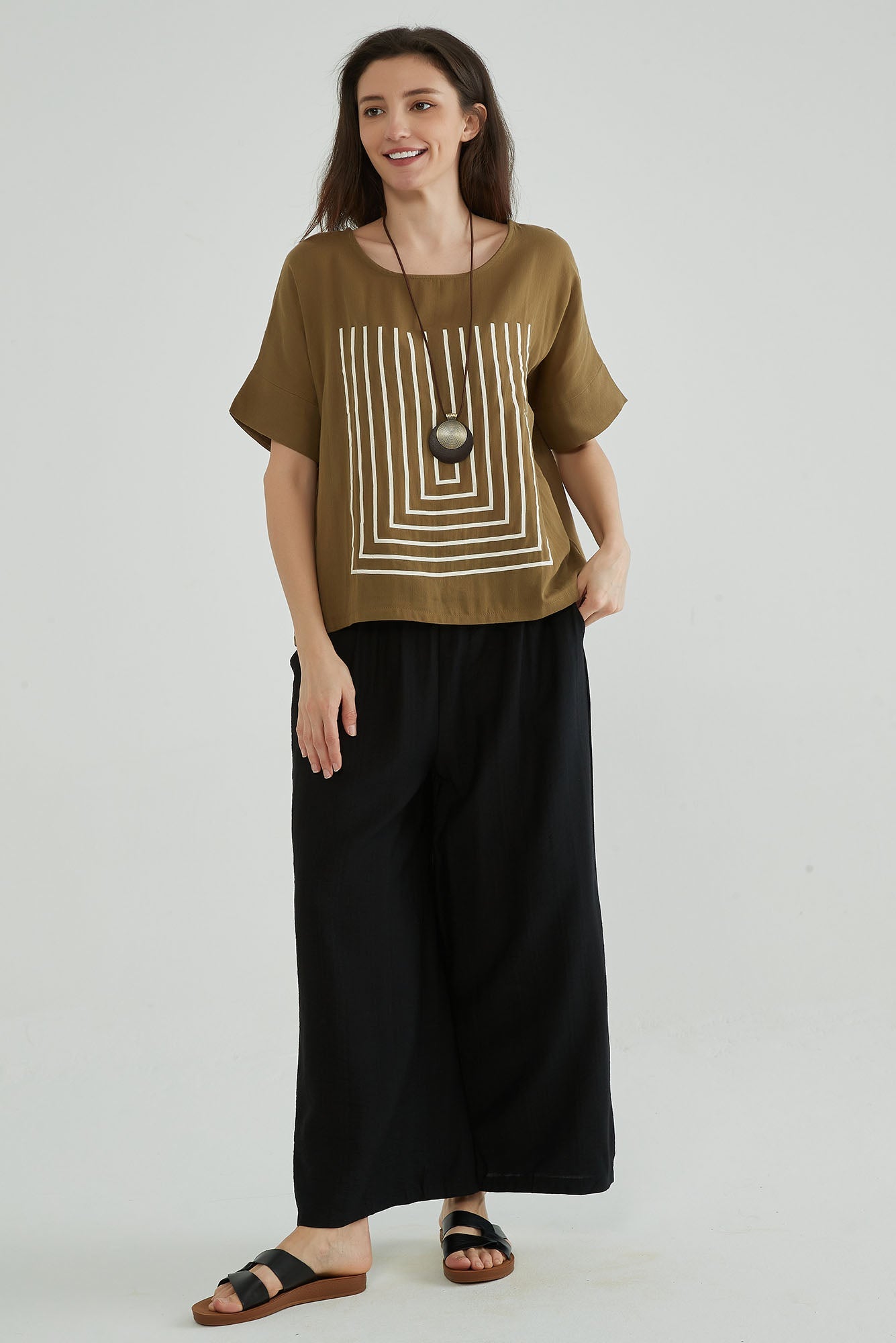 Pale Brown Cotton Gauze Oversized Tops - Whisper Mint